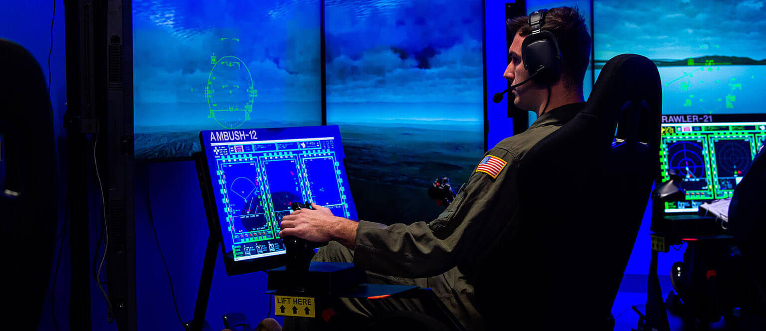 Cadet in simulator room.