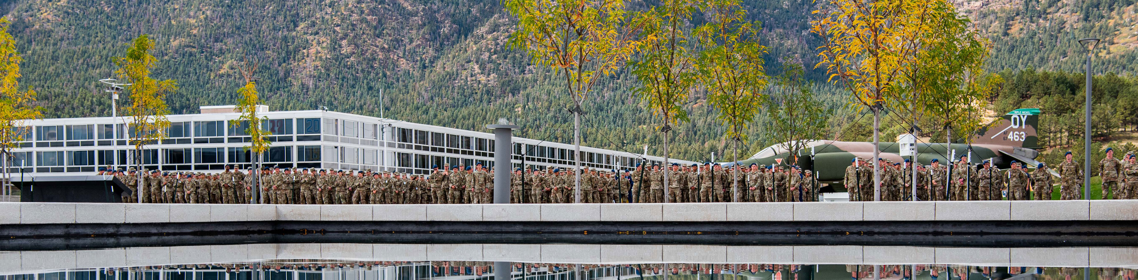 Cadets in formation along the Air Gardens.